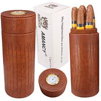AMANCY Beautiful Brown Leather Cedar Wood Lined Portable Travel 5 Cigar Humidor with Humidifier