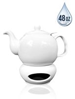 SAKI Large Porcelain Teapot with Warmer, 48 Ounce Tea Pot with Infuser, Loose Leaf and Blooming Tea Pot