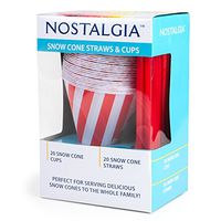 Nostalgia SCSTRAWCUP206PACK Snow Cone Straws & Cups (6 Pack), 6 oz, Red/White