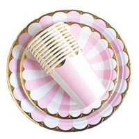 Pink and Gold Foil Party Supplies Set -90PCS (Serves 30 Guests) Disposable Paper Plates Cups Dinner Dessert Plates 9oz Cups Baby Girl Boy Shower Birthday Bridal Shower Gender Reveal Party Wedding