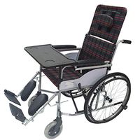 FLYSXP Wheelchair Portable Travel Chair Full Reclining Light Folding Wheelchair Aluminum Alloy Carrying Elderly Power Trolley Leather Fabric Wheelchair