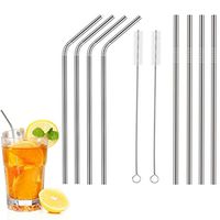 8.5 Inches Long Stainless Steel Drinking Straws, Vinjeely 4pcs Bent Straws+4pcs Straight Straws+2pcs Cleaning Brush Fits Home Bar Hotel Use