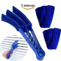 Window Blinds Cleaner Brush with 3 Microfiber Sleeves Removable for Window Blinds Duster Air Conditioner Jalousie Dust Cleaner(Blue)