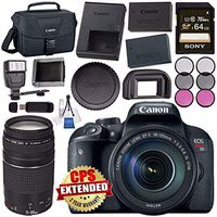 Canon EOS Rebel T7i DSLR Camera with 18-135mm Lens 1894C003 + Sony 64GB SDXC Card + LPE-17 Lithium Ion Battery + Flash + Canon Bag + Card Reader + Memory Card Wallet + Canon EF 75-300mm LensBundle