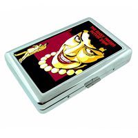 Pop Art Pop Icon Evil Smile S10 Silver Cigarette Case Metal Wallet Id Holder 4" X 2.75" RFID Protection