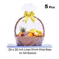 LazyMe Clear Basket Cellophane Bags Shrink Wrap Bags for Gift and Easter Basket, 24 x 30 inch (5 pcs)
