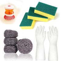 WIWISI Household Kitchen Cleaning Tools kit, Include 3 Heavy Duty Scrub Sponge, 4 Stainless Steel Sponges Scrubbers, 1 Reusable Silicone Dishwashing Gloves and 1 Soap Dispensing Palm Brush