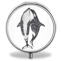 Whale Pill Case, Round Stainless Drug Organizer Container Medicine Cover for Pocket Daily&Weekly