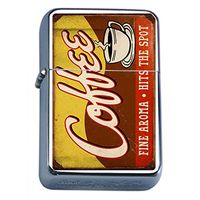 Silver Flip Top Oil Lighter Vintage Poster D-248 Coffee Fine Aroma Hits The Spot