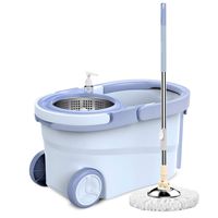 Mop Bar Rotation Universal Hand-free Mop Home Automatic Water Lazy Handle, Roller/Detachable Dewatering Basket (Color : Blue, Size : 5 mop heads)