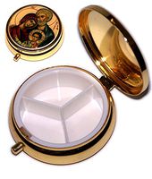 Gold Plated Pill case or Box with The Holy Family enameled on The Box