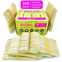 [New, 2020 Product] Disposable Wooden Cutlery Set, 300 Mix (120 Forks, 120 Spoons, 60 Knives), FDA Approved CPST Test Certified Premium Quality, 100% All-Natural Utensils