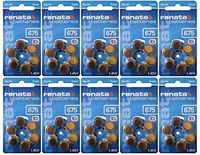 Renata Size 675 0% Mercury Hearing Aid Batteries with Blue Tab Pack of 60