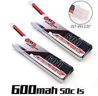 2pcs GNB 600mAh 1S LiPo Battery 3.7V 50C JST-PH 2.0 PowerWhoop mCPX Connector for Inductrix FPV Plus Tiny 7 RC Micro FPV Quadcopter Drone