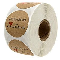 500Pcs/ 1 Roll Brown Kraft Handmade with Love Stickers Adhesive Round Label for Wedding Gifts Wrap, Cookies Packaging, Scrapbooking, Crafts, DIY Projects, Envelope Sealing (1" in Diameter)