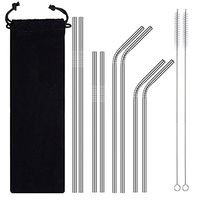 Kiorc Long Stainless Steel Metal Drinking Straws with Cleaning Brushes Set Recycle
