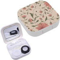 Portable Contact Lens Case Box Travel Kit Mirror + Bottle + Tweezers Container Holder [ Pink Flowers ]