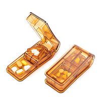 Pill Cutter Splitter - Pill Cutter for Small and Large Pills, Portable Pill Cutter for Cut Pills in Half, Vitamin Cutter with Blade Guard, Easy for Cutting Vitamin and Tablet (2 Packs, Brown)