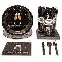 Blue Panda Happy Anniversary Party Supplies (Serves 24) Knives, Spoons, Forks, Paper Plates, Napkins, Cups