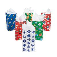 Fun Express - Paper Holiday Bag Assortment for Christmas - Party Supplies - Bags - Paper Treat Bags - Christmas - 144 Pieces