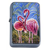 Kissing Flamingos Flip Top Oil Lighter S2 Smoking Cigarette Smoker Includes Silver Case