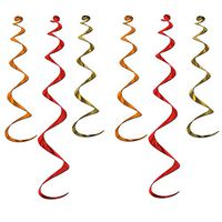 Club Pack of 36 Metallic Gold, Red and Orange Twirly Whirly Hanging Decorations 36"