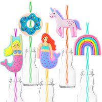 FZR Legend 15 Reusable Plastic Drinking Straws for Unicorn Mermaid Donut Party Favors,Birthday Supplies Decorations,Baby Shower and Holiday Celebrations