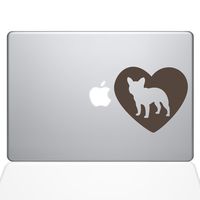 The Decal Guru Heart French Bulldog MacBook Decal Vinyl Sticker - 13" MacBook Pro (2016 & Newer) - Brown (1325-MAC-13X-BRO)