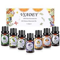 VSADEY Essential Oils Set 100% Pure Aromatherapy Essential Oil Kit for Diffuser, Humidifier, Massage, Skin Care - Lavender, Eucalyptus, Peppermint, Tea Tree, Sweet Orange, Lemongrass (7 x 10ml)