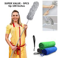 M V VOIMAKAS Microfiber Duster Kit for Cleaning with Extra Long Extension Pole, Bendable Duster for Dusting Ceiling Fan, Blinds, Cars, [Super Value] and 3Pcs Microfiber Cleaning Cloths