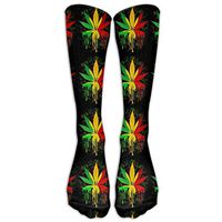 MDIF Rasta Colors Weeds Costume Cosply Socks Halloween Funny Champion Athletic Leggings Knee High Stockings