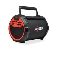 AXESS SPBT1034 Portable Bluetooth Indoor/Outdoor 2.1 Hi-Fi Loud Speaker/Sing Along with Built-In 6" Sub and FM Radio, SD Card, USB, AUX, 6.5mm in Red (Wired Mic. Included)