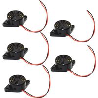 DIKAVS 3-24V Small Enclosed Piezo Electronic Buzzer Alarm 95DB w/Wires (Pack of 5)