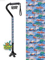 Walking Cane Gel Grip Offset Adjustable Aluminum Footed Quad Pink Flamingo Design