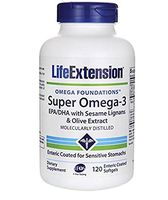 Life Extension Super Omega-3 Epa/DHA with Sesame Ligans & Olive Extract Exteric Coated Soft Gels, 120 Count