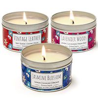 Wild Escapes | Jasmine Blossom | Lavender Woods | Vintage Leather | Luxury Scented Soy Candles | 8 Oz. Travel Tin Candle Pack | Made in USA | Decorative Candles Pack | Scented Candles Gift Set