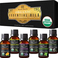 Aromatherapy Essential Oils Set from Botanic Hearth - USDA Certified Organic Essential Oils Set - Lavender, Peppermint, Eucalyptus, Orange, Lemongrass & Tea Tree Oil, Great gift Set - 6-10 ml
