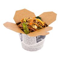 Disposable Noodle Take Out Container, Noodle To Go Box - Eco-Friendly Paper - Round - 26 oz - Newsprint with Kraft Interior - 200ct Box - Restaurantware