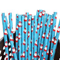 Coxeer 50PCS Drinking Straw Decorative Santa Paper Straw Party Straw for Christmas for Chrismast Holiday Party Home Decoration