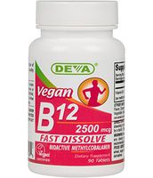 Deva Nutrition Vegan Sublingual Fast Dissolve B-12 Tablets, 2500 mcg, 90 Count