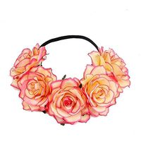 Women Girl Hawaiian Stretch Rose Flower Headband Floral Crown for Garland Party,Photo Props,Wedding Bridal Headpiece