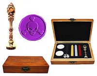 MNYR Skull Bones Decorative Luxury Wood Box Rose Gold Metal Peacock Wedding Invitations Gift Card Paper Stationary Envelope Seal Custom Wax Seal Sealing Stamp Wax Stick Melting Spoon Wood Gift Box Kit