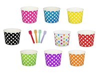 Black Cat Avenue Paper Ice Cream Cups with Spoons Combo, Polka Dot, Mix, 16 Ounce, 50 Pack