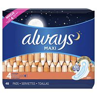 Always Maxi Size 4 Overnight Pads with Flexi-Wings Flexible Wings, Unscented, 48 Count