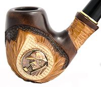 "Sherlock III" Pear Wood Hand Carved Tobacco Smoking Pipe + Pouch