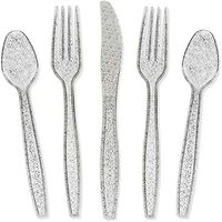 Plastic Silverware Set, Forks, Knives, Spoons (Silver Glitter, 96 Pieces)
