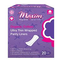 Maxim Organic Panty Liners, 120ct, Soft Cotton Panty Liner No Chlorine No Chemicals, FDA/ICEA Approved, Biodegradable Breathable Hypoallergenic Cotton Panty Liners for Women, 6 Packs of 20