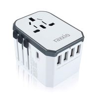 Raxxio Universal Travel Adapter, International Smart Power Plug with 2.4A 4 USB Ports Adapter, Converter for US, Canada, UK, Europe, AU, Asia (Type C USB White)