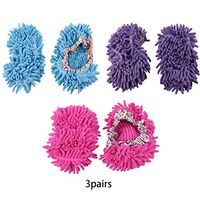 Sunormi Chenille 3Pairs Men and Women Fashion Lazy Detachable Scrub Shoes Cover Mop Slippers Shoes Cover Cleaning Shoe Cover Mop Rag Mopping Slippers(Blue,Pink,Purple)
