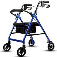 HYXQY-ZY Folding Walker with Seat and with Wheels - Adjustable, Portable, Lightweight, Compact Elderly Walking Medical Mobility Aid for Handicap | Bariatric Adult Walking Frame (Color : Blue)